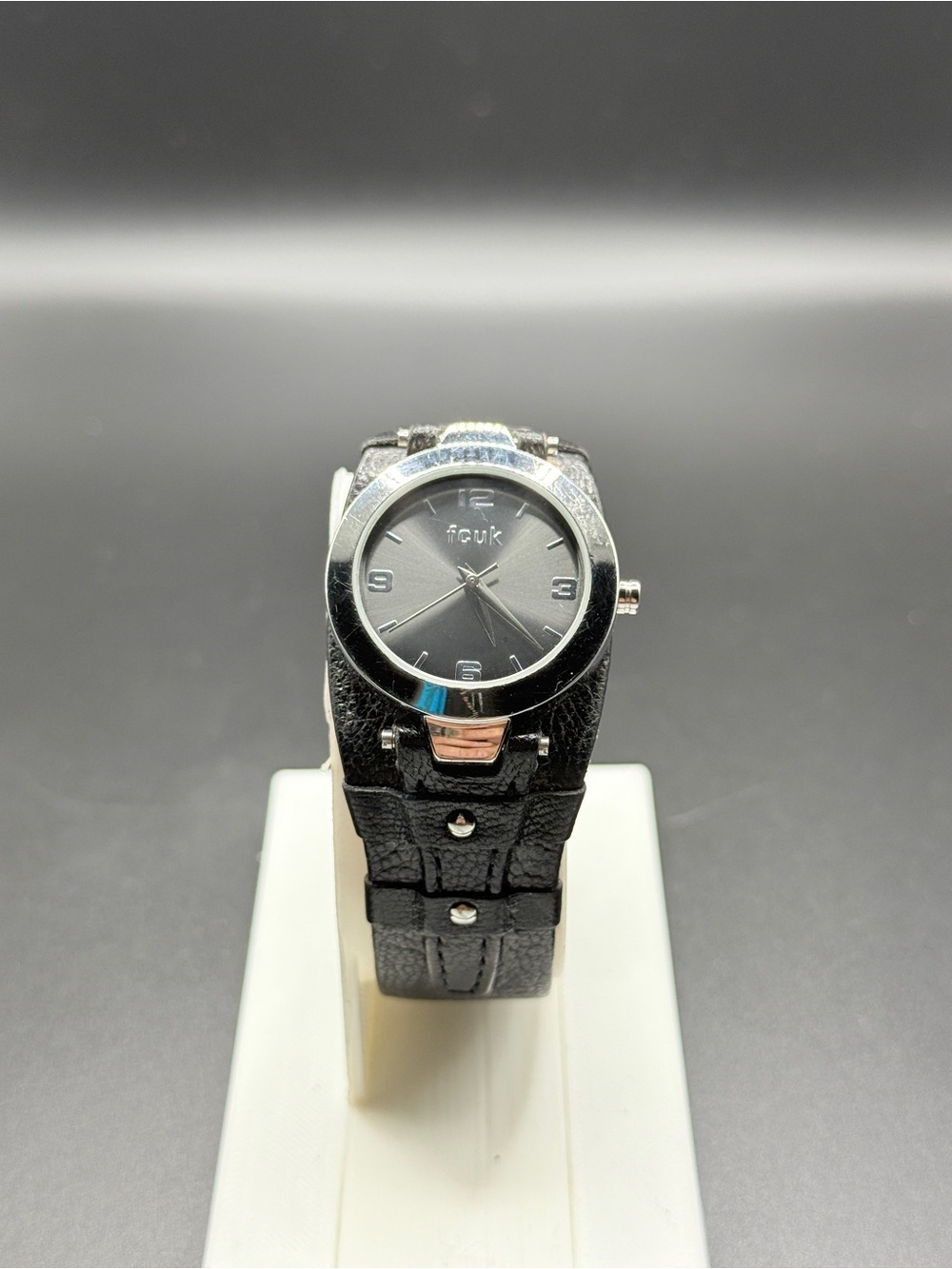 Vintage Y2K FCUK French Connection Watch Black Leather Studded Wide Cuff Grunge